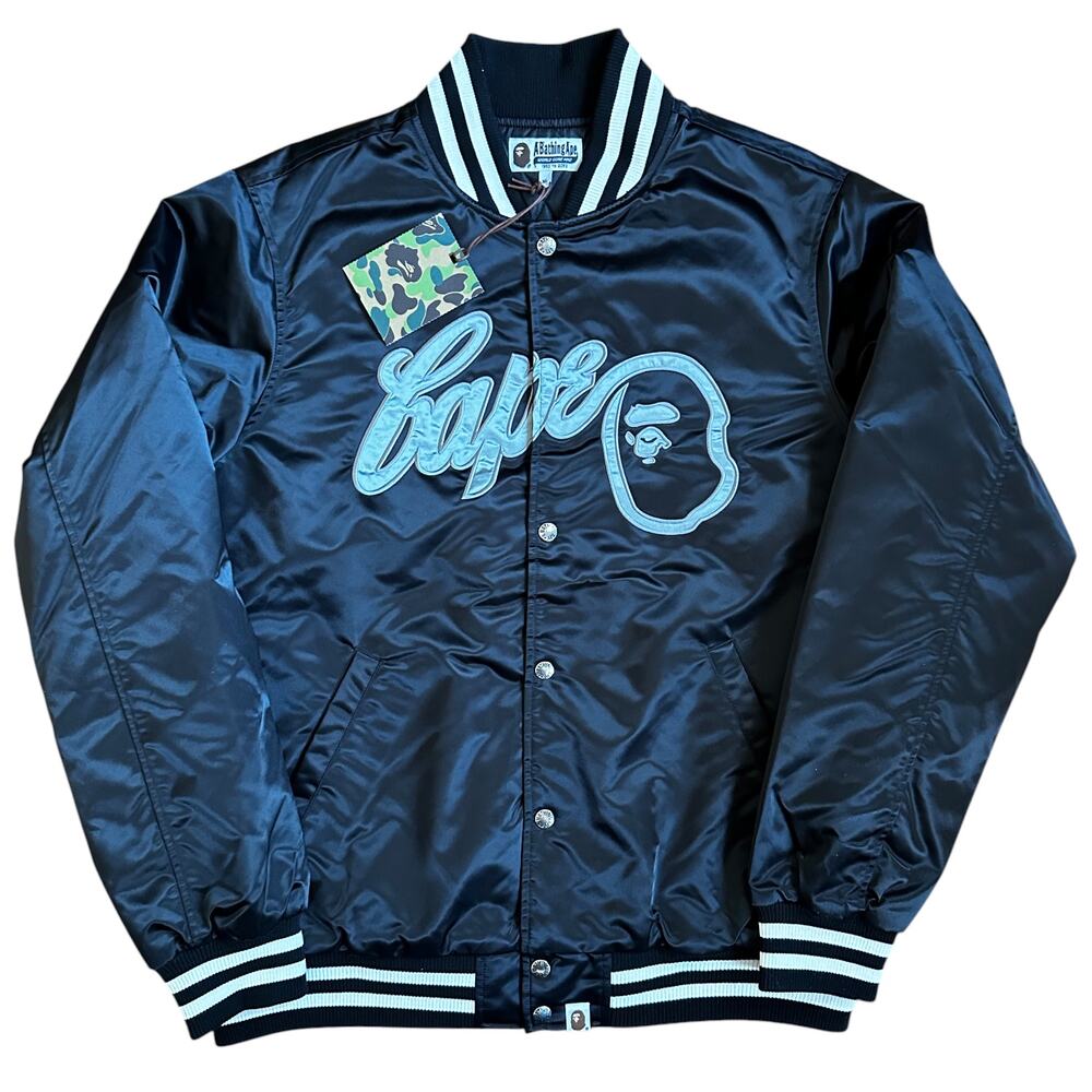XL Brand New Bape Satin Script Varsity Quilted Jacket